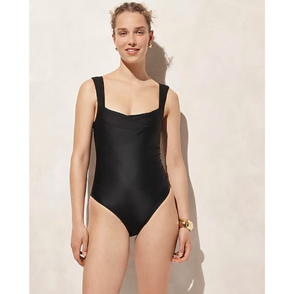 J Crew Ruched Square Neck One Piece Swim Suit 8 Black NWT Beach CA485 J.Crew - Picture 1 of 5
